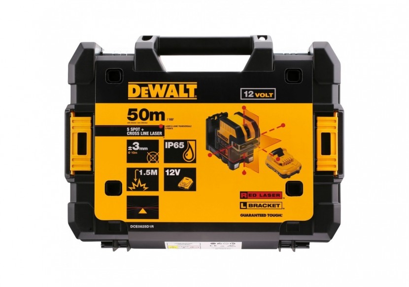 Niveau laser croix + 5 points XR 12V 2Ah Li-Ion - faisceaux rouges - DCE0825D1R-QW - Dewalt