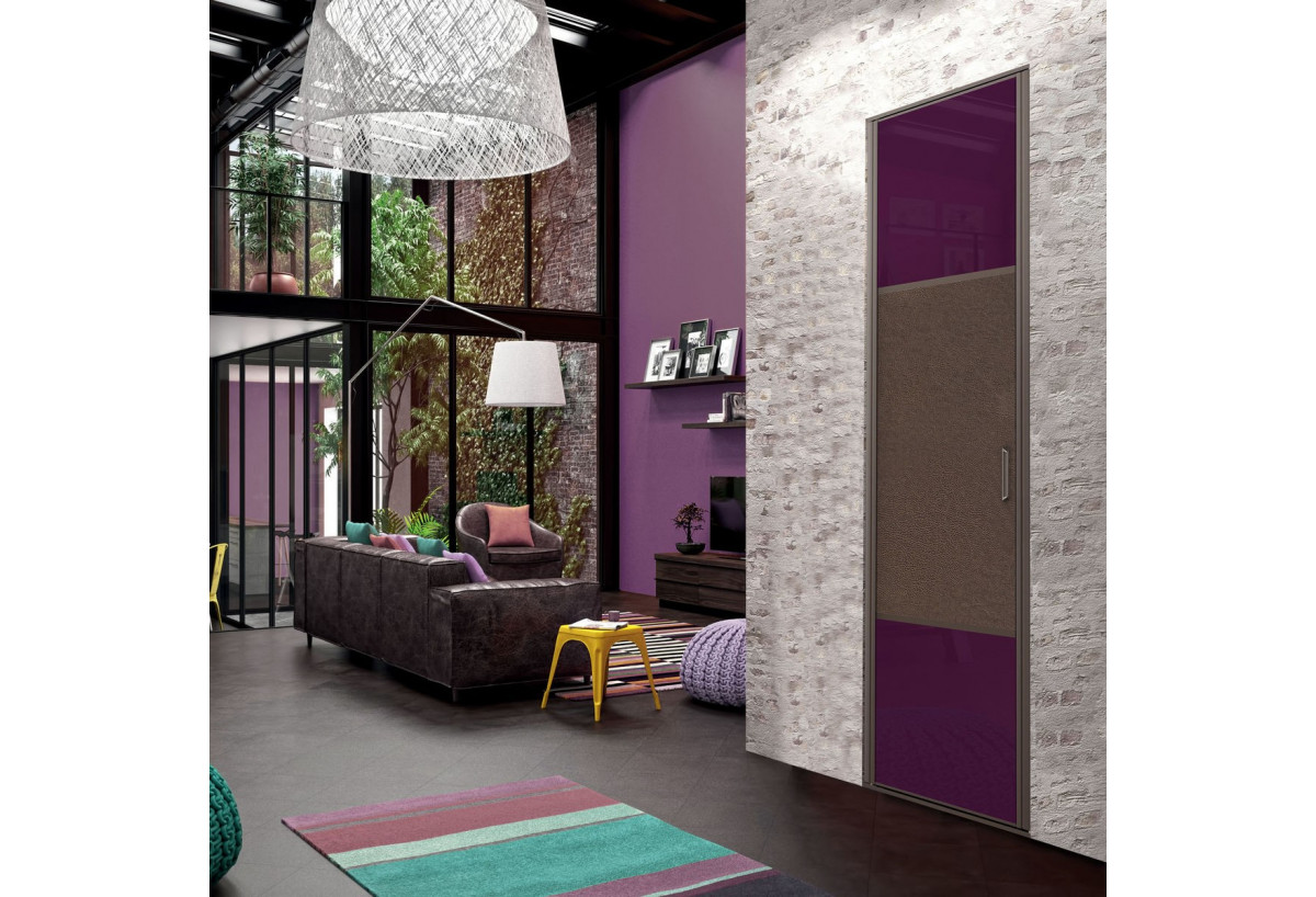 Façade de placard pivotante 1 porte Orchidée verre laqué - Kazed : Confort'Mat