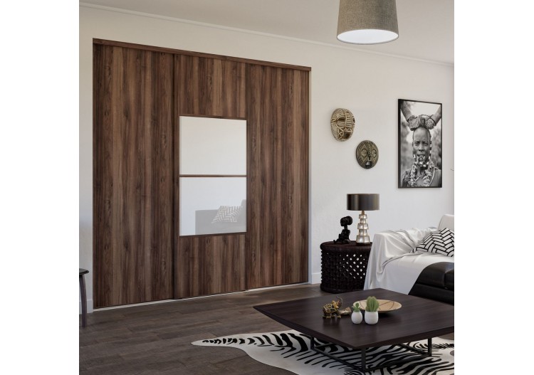 Façade de placard coulissante 3 portes Bamako noyer des andes et verre laqué - Kazed : Confort'Mat 2
