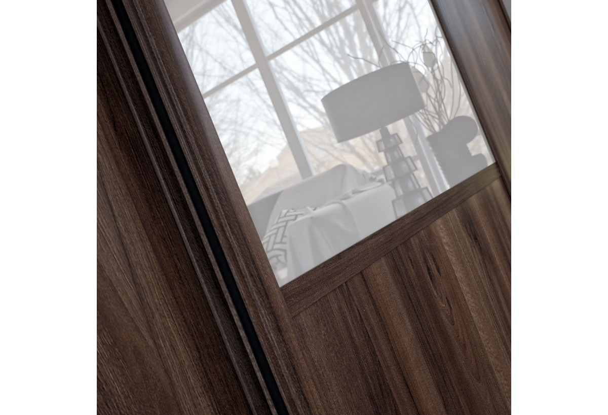 Façade de placard coulissante 3 portes Bamako noyer des andes et verre laqué - Kazed : Confort'Mat