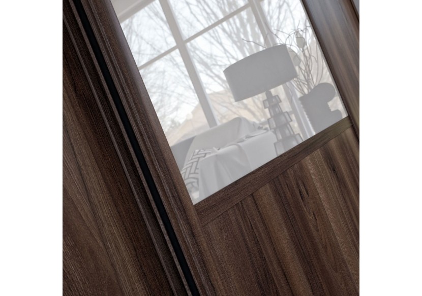 Façade de placard coulissante 3 portes Bamako noyer des andes et verre laqué - Kazed : Confort'Mat