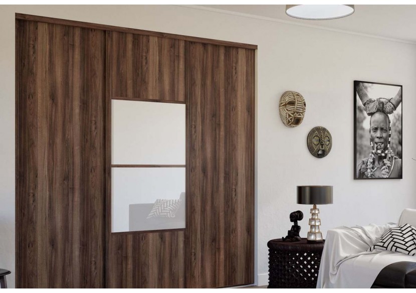 Façade de placard coulissante 3 portes Bamako noyer des andes et verre laqué - Kazed : Confort'Mat