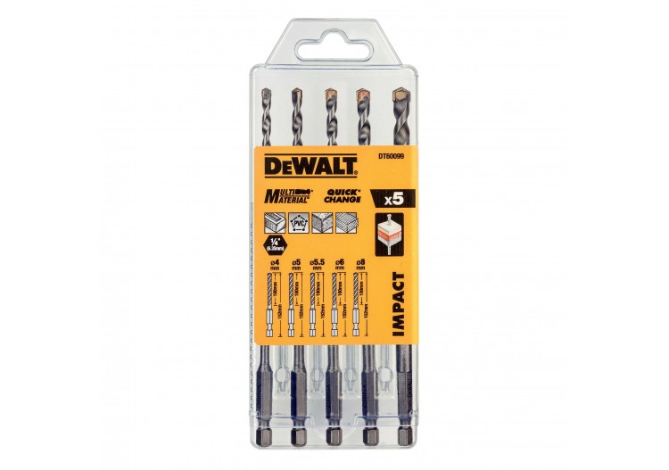 Coffret de 5 forets multi-materiaux impact diam : 4,5,5.5,6,8mm - DT60099-QZ - Dewalt 2
