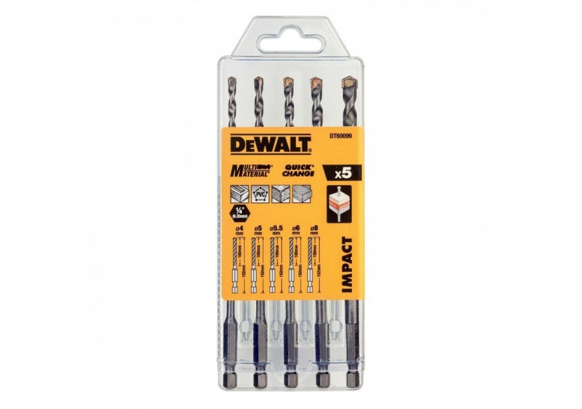 Coffret de 5 forets multi-materiaux impact diam : 4,5,5.5,6,8mm - DT60099-QZ - Dewalt