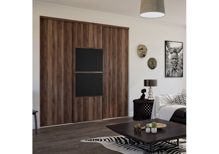 Façade de placard coulissante 3 portes Bamako noyer des andes et mélaminé - Kazed : Confort'Mat 2