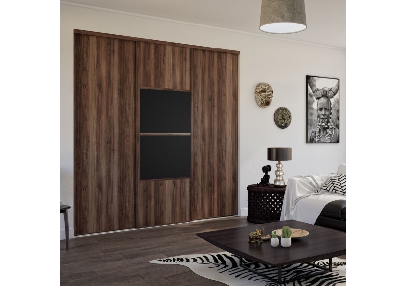 Façade de placard coulissante 3 portes Bamako noyer des andes et mélaminé - Kazed : Confort'Mat
