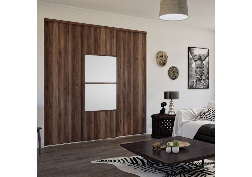Façade de placard coulissante 3 portes Bamako noyer des andes et mélaminé - Kazed : Confort'Mat