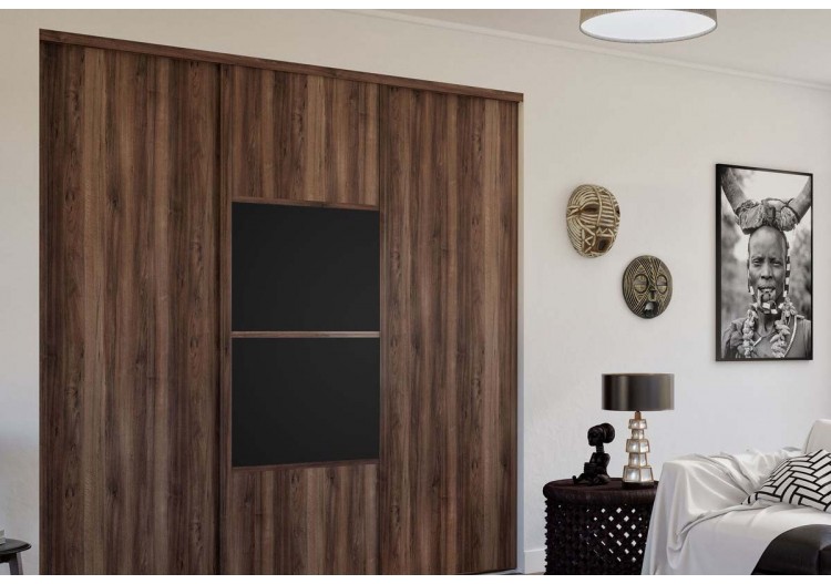 Façade de placard coulissante 3 portes Bamako noyer des andes et mélaminé - Kazed : Confort'Mat