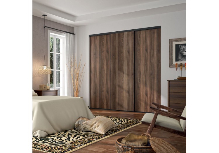 Façade de placard coulissante 3 portes Djibouti noyer des andes et mélaminé - Kazed : Confort'Mat 2