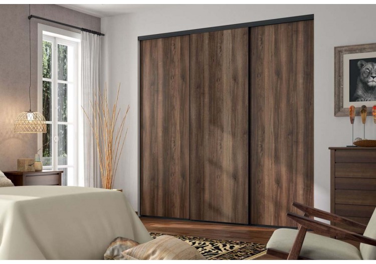 Façade de placard coulissante 3 portes Djibouti noyer des andes et mélaminé - Kazed : Confort'Mat