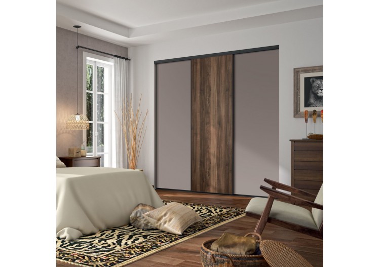 Façade de placard coulissante 3 portes Djibouti noyer des andes et mélaminé moka - Kazed : Confort'Mat 2
