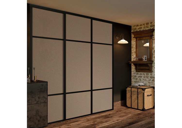 Façade de placard coulissante 3 portes Balzac en effet cuir vintage - Kazed : Confort'Mat 2