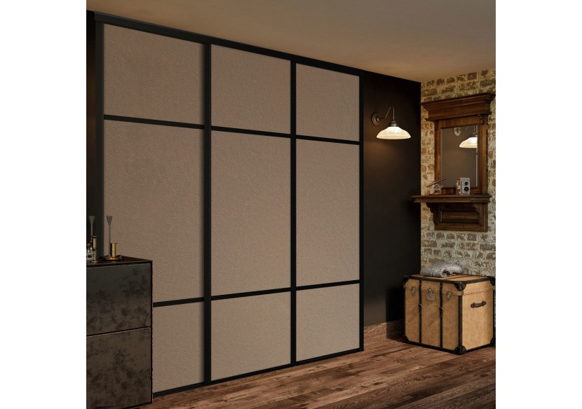 Façade de placard coulissante 3 portes Balzac en effet cuir vintage - Kazed : Confort'Mat