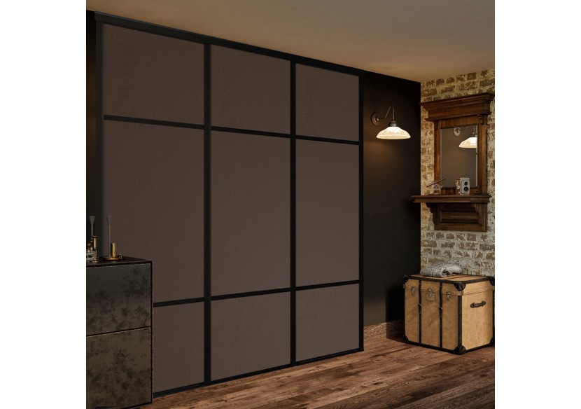 Façade de placard coulissante 3 portes Balzac en effet cuir vintage - Kazed : Confort'Mat