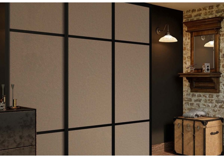 Façade de placard coulissante 3 portes Balzac en effet cuir vintage - Kazed : Confort'Mat