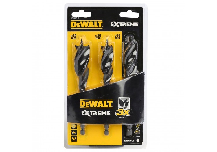 3 mèches à bois 3 pointes Extreme diamètres  16, 20, 25mm - DT90237-QZ - Dewalt