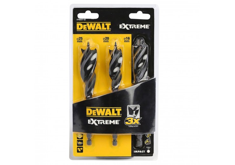 3 mèches à bois 3 pointes Extreme diamètres  16, 20, 25mm - DT90237-QZ - Dewalt 2