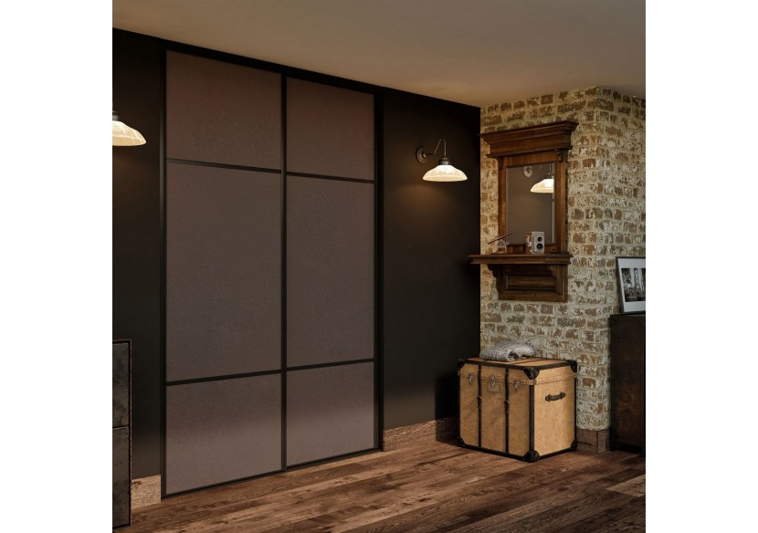 Façade de placard coulissante 2 portes Balzac en effet cuir vintage - Kazed : Confort'Mat