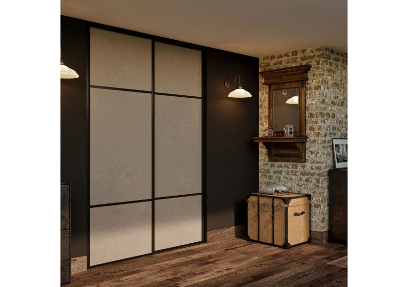 Façade de placard coulissante 2 portes Balzac en effet cuir vintage - Kazed : Confort'Mat