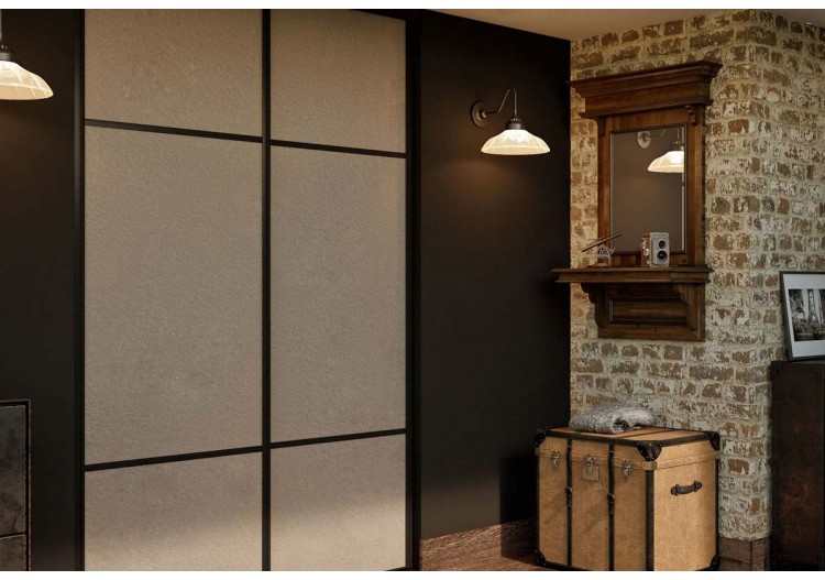 Façade de placard coulissante 2 portes Balzac en effet cuir vintage - Kazed : Confort'Mat