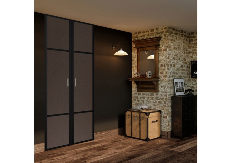 Façade de placard pivotante 2 portes Balzac en effet cuir vintage - Kazed : Confort'Mat 2