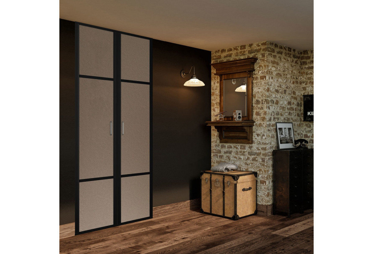 Façade de placard pivotante 2 portes Balzac en effet cuir vintage - Kazed : Confort'Mat
