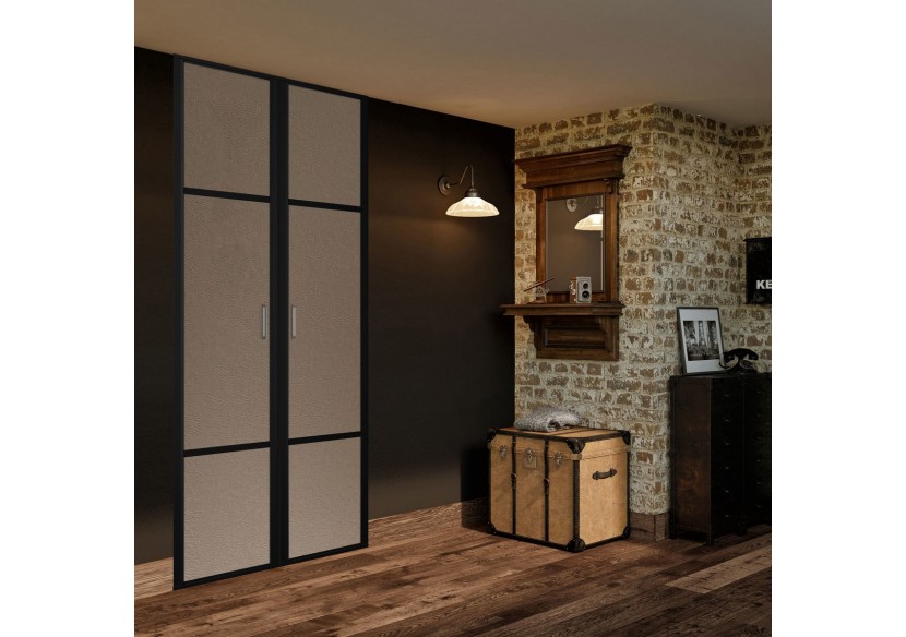 Façade de placard pivotante 2 portes Balzac en effet cuir vintage - Kazed : Confort'Mat