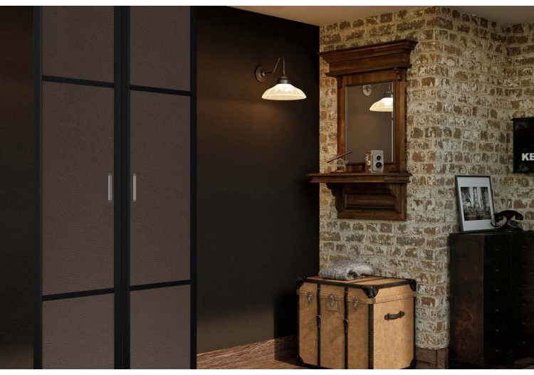 Façade de placard pivotante 2 portes Balzac en effet cuir vintage - Kazed : Confort'Mat