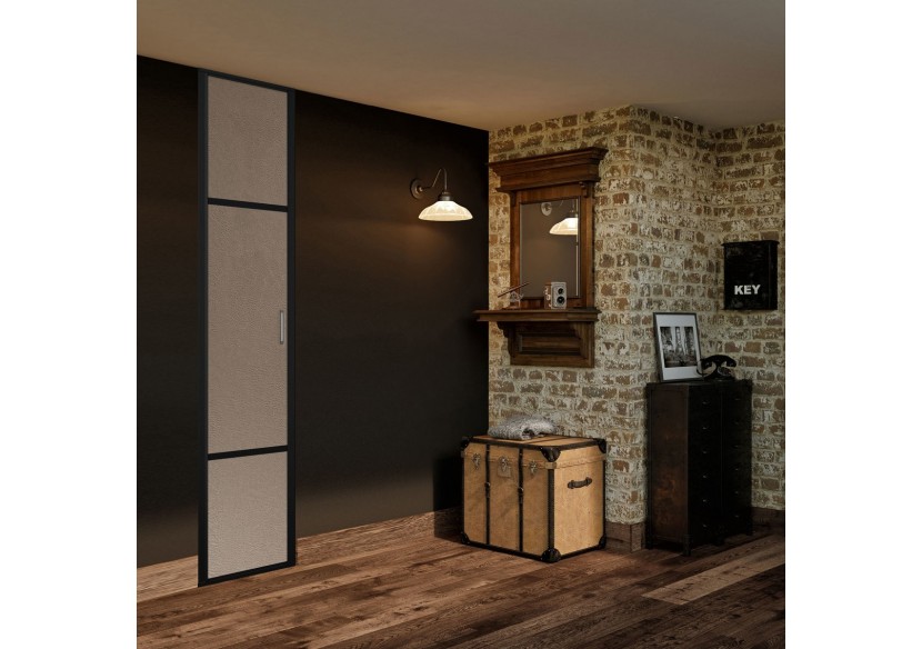 Façade de placard pivotante 1 porte Balzac en effet cuir vintage - Kazed : Confort'Mat