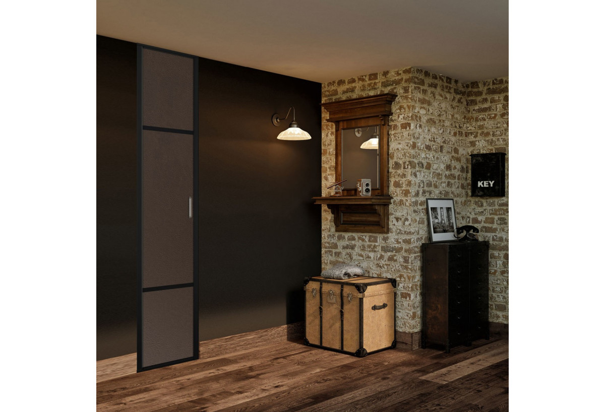 Façade de placard pivotante 1 porte Balzac en effet cuir vintage - Kazed : Confort'Mat