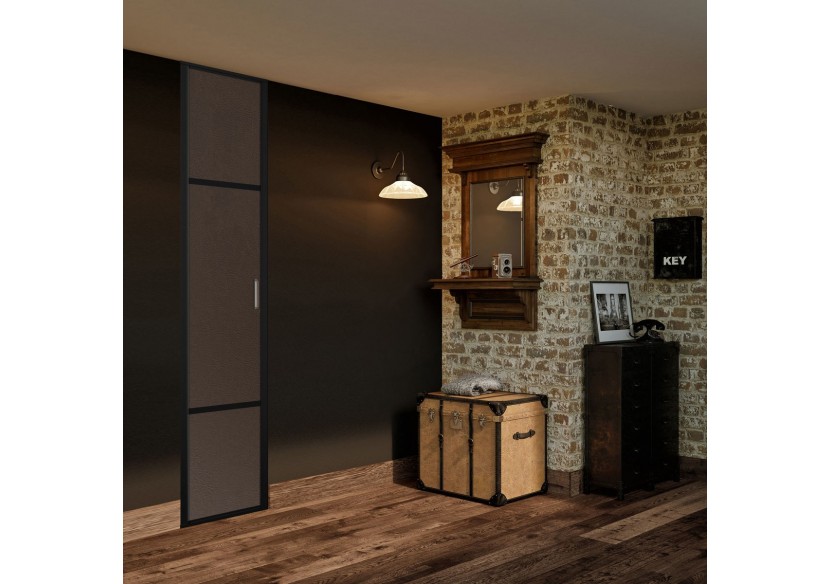 Façade de placard pivotante 1 porte Balzac en effet cuir vintage - Kazed : Confort'Mat