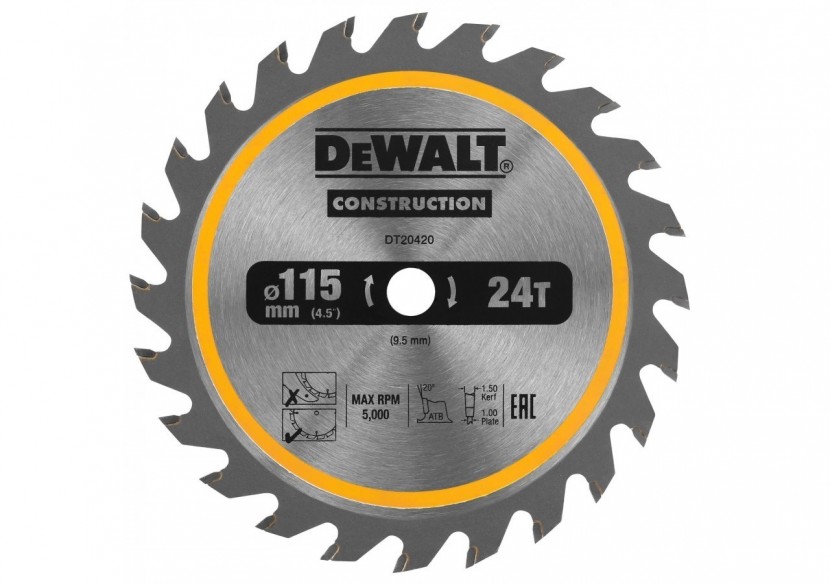 Construction Circ Saw Blade Cordless - Framing 115mm 24T - DT20420-QZ - Dewalt Construction Circ Saw Blade Cordless - Framing 115mm 24T - DT20420-QZ - Dewalt