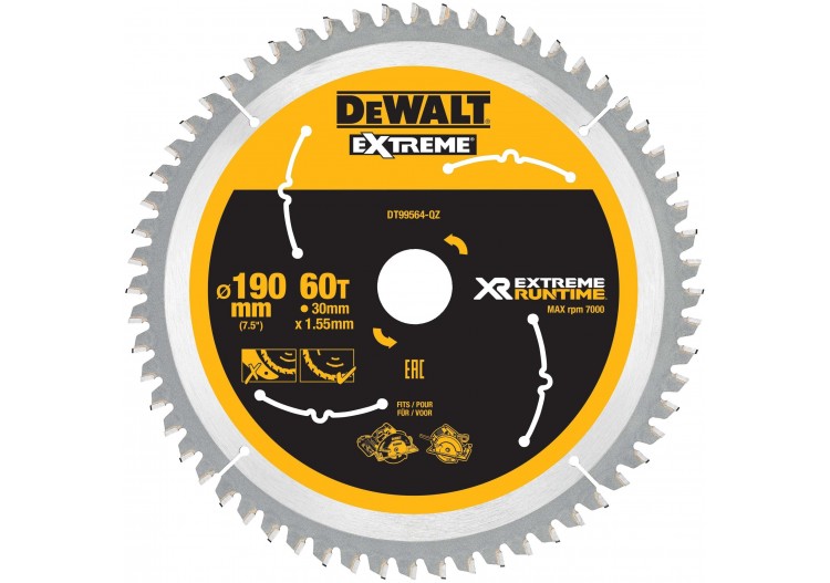Lame de scie circulaire sans fil XR Runtime, 190x30mm, 60 dents - DT99564-QZ - Dewalt