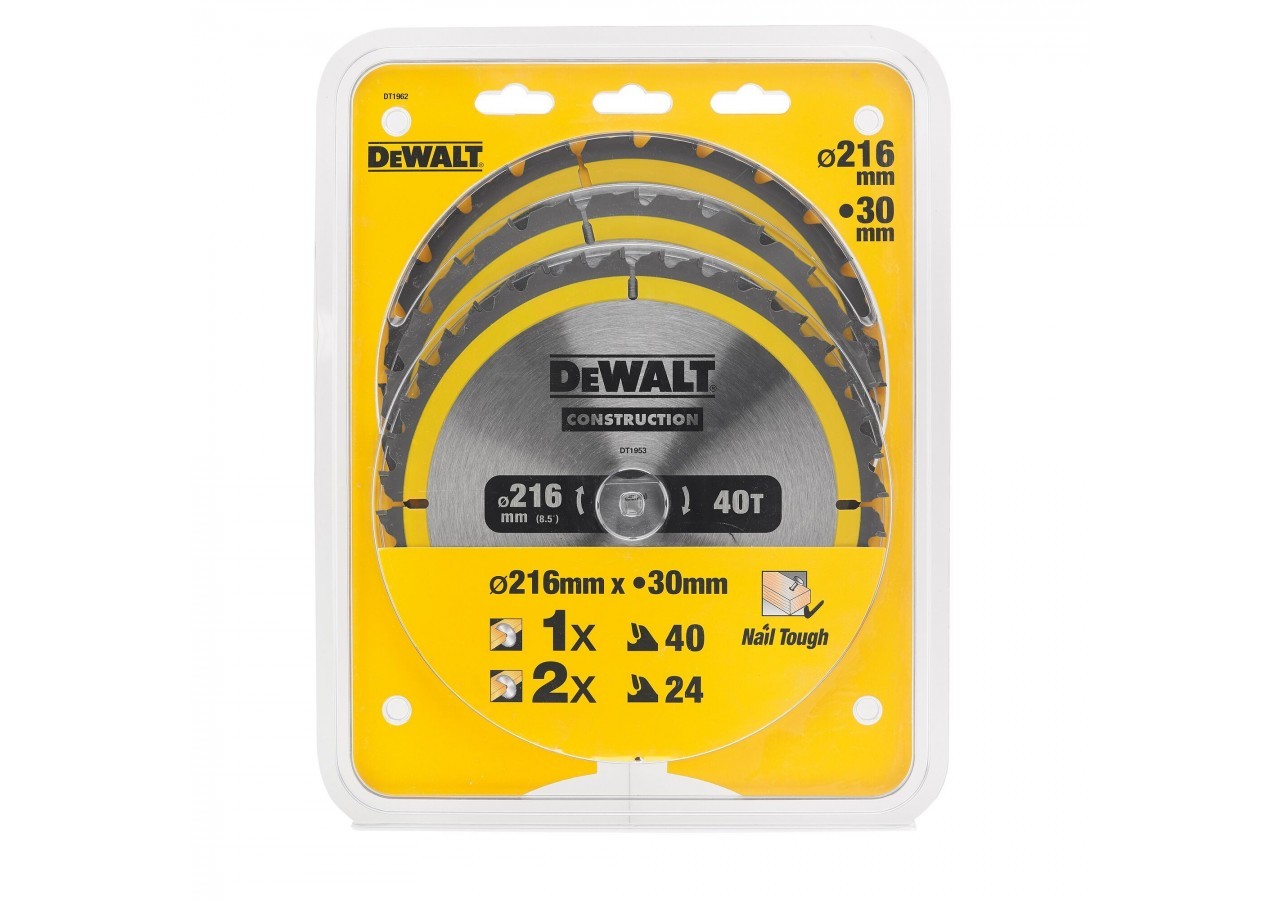 Coffret plastique de 3 lames Construction pour scie circulaire stationnaires : DT1952x2, DT1953 - DT1962-QZ - Dewalt