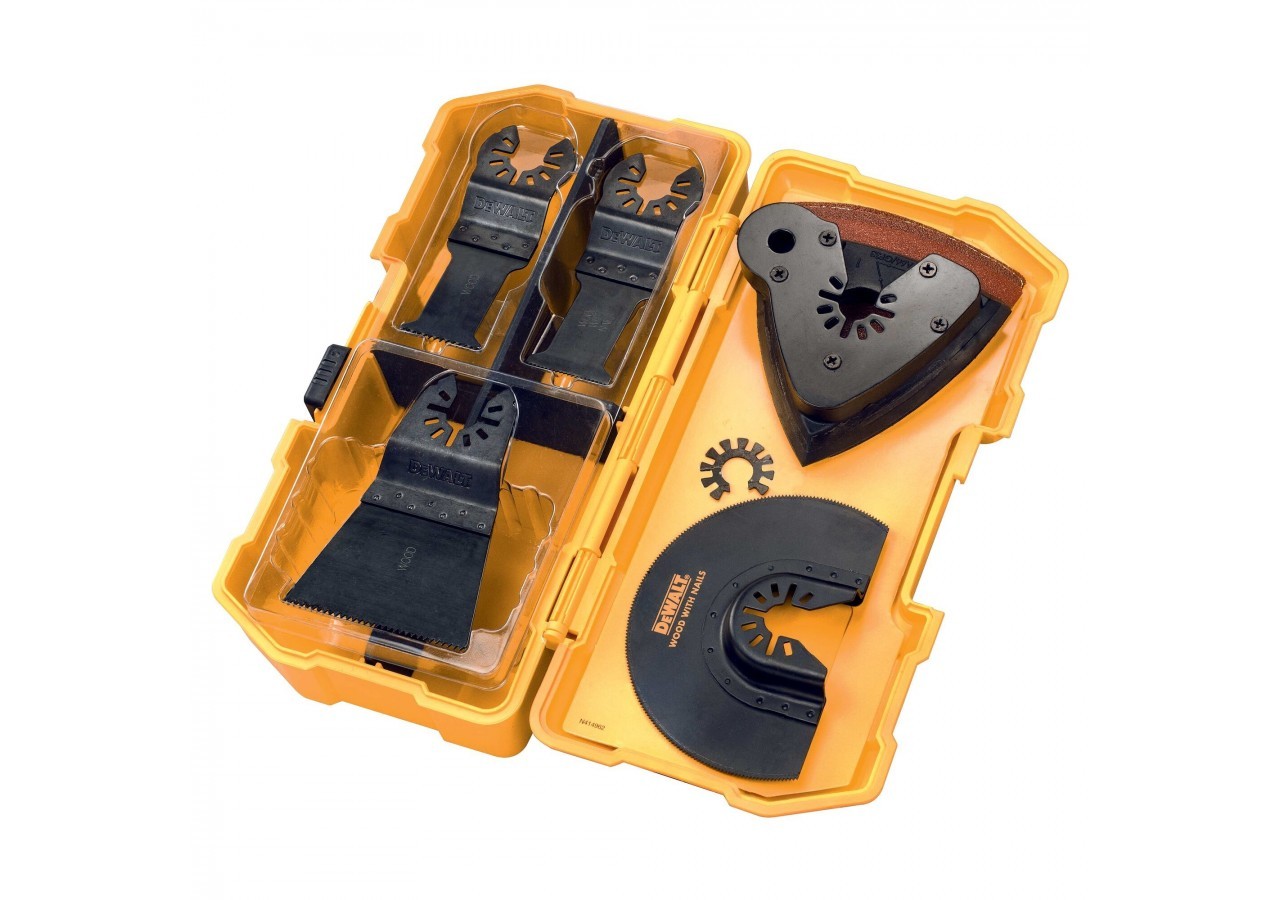 Coffret multicutter de 4 lames, 1 plateau de ponçage, 3 abrasifs, 1 adaptateur - DT20731-QZ - Dewalt