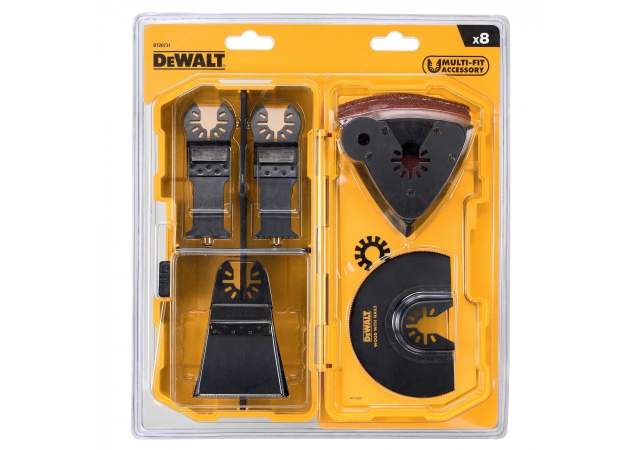 Coffret multicutter de 4 lames, 1 plateau de ponçage, 3 abrasifs, 1 adaptateur - DT20731-QZ - Dewalt