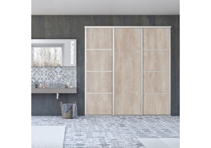 Façade de placard coulissante 3 portes Sainte Colombe mélaminé bois - Kazed : Confort'Mat