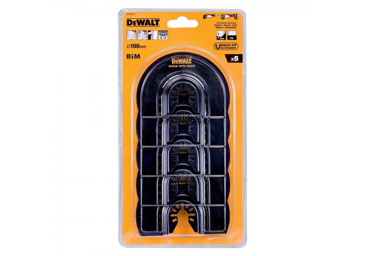 Jeu de 5 lames Ø100 mm Bim semi circulaire Moyeu déportépour multi-cutter - DT20729-QZ - Dewalt