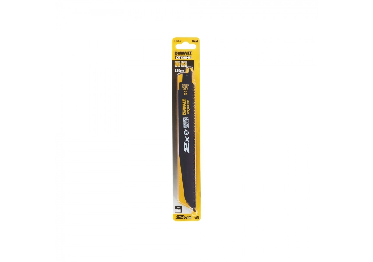 Lame de scie sabre BIM 2X Long Life pour la coupe du bois avec clous 228mm - DT2307L-QZ - Dewalt