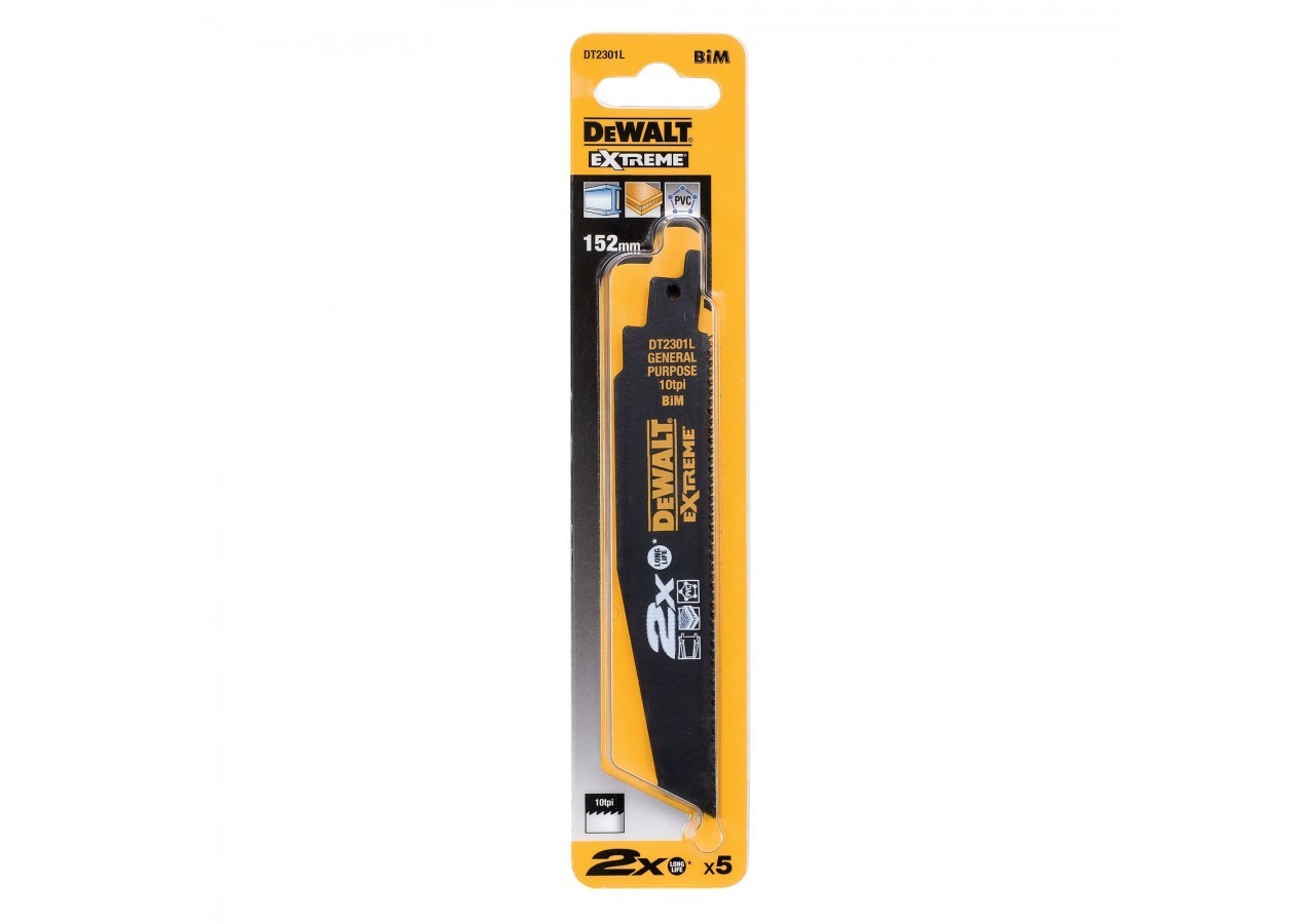 Lame de scie sabre BIM 2X Long Life pour la coupe du bois et métal 152mm - DT2301L-QZ - Dewalt