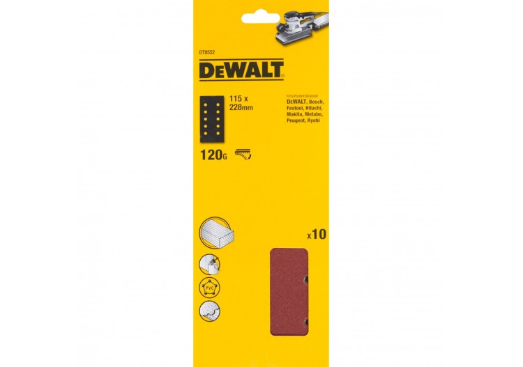 1/2 feuille abrasive pour ponceuses vibrantes velcro grain 120 - 10 perforations 115x228mm - DT8552-QZ - Dewalt 2
