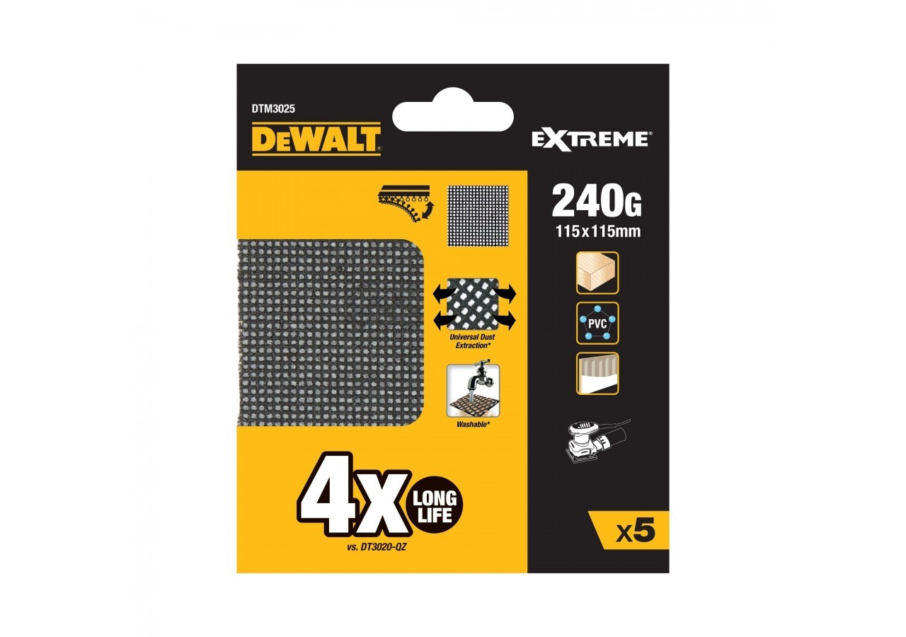 1/4 feuille abrasive velcro - structure en maille duree de vie extra longue x4 115x115mm grain 240 - DTM3025-QZ - Dewalt