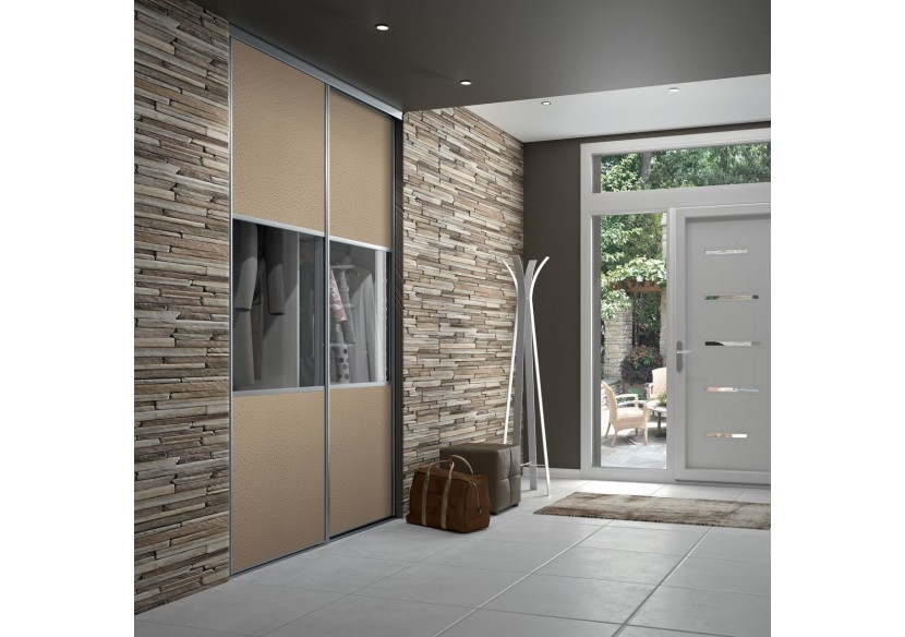 Façade de placard coulissante 2 portes Opale en effet cuir - Kazed : Confort'Mat