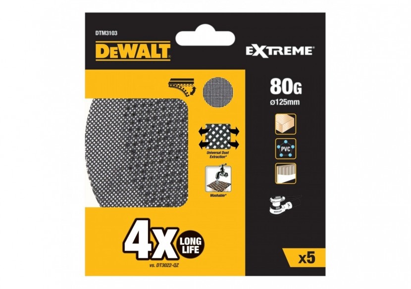 Disque abrasif velcro - structure en maille duree de vie extra longue x4 ø125mm grain 80 - DTM3103-QZ - Dewalt Disque abrasif velcro - structure en maille duree de vie extra longue x4 ø125mm grain 80 - DTM3103-QZ - Dewalt