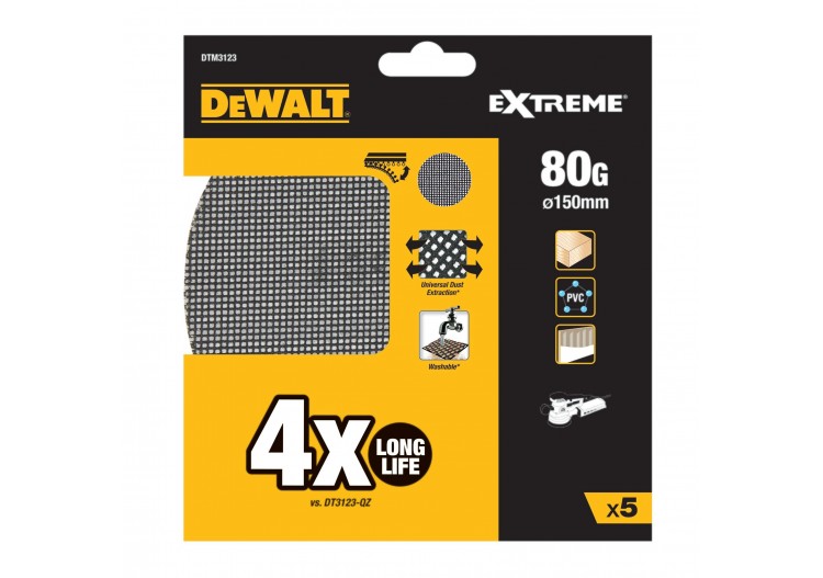 Disque abrasif velcro - structure en maille duree de vie extra longue x4 ø150mm grain 80 - DTM3123-QZ - Dewalt 2