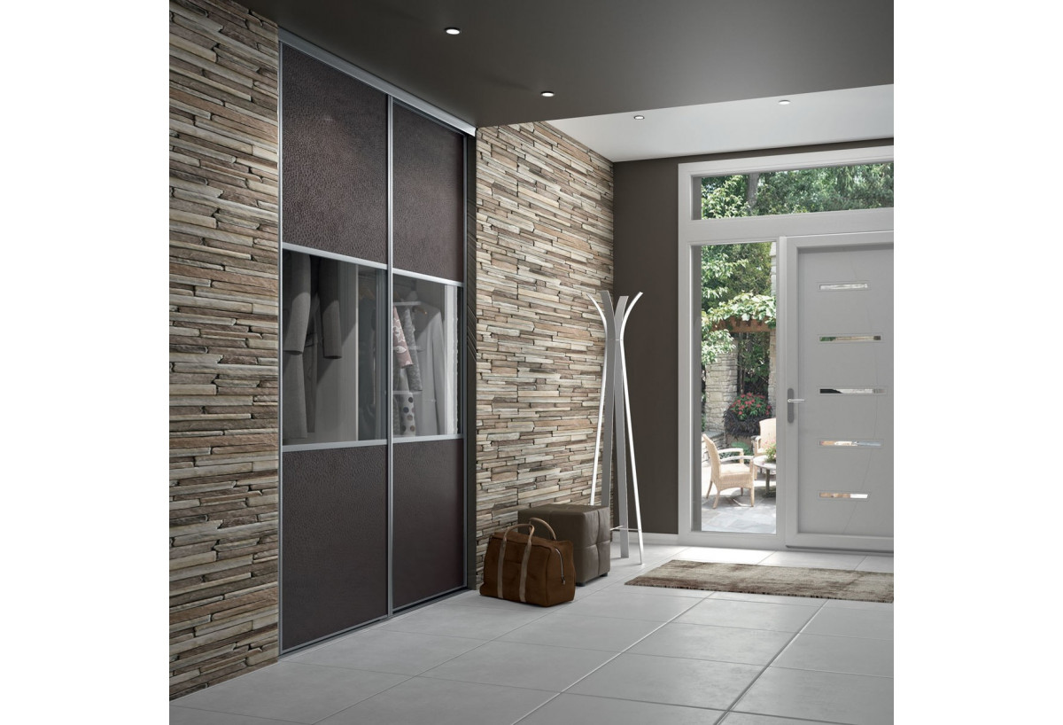 Façade de placard coulissante 2 portes Opale en effet cuir - Kazed : Confort'Mat