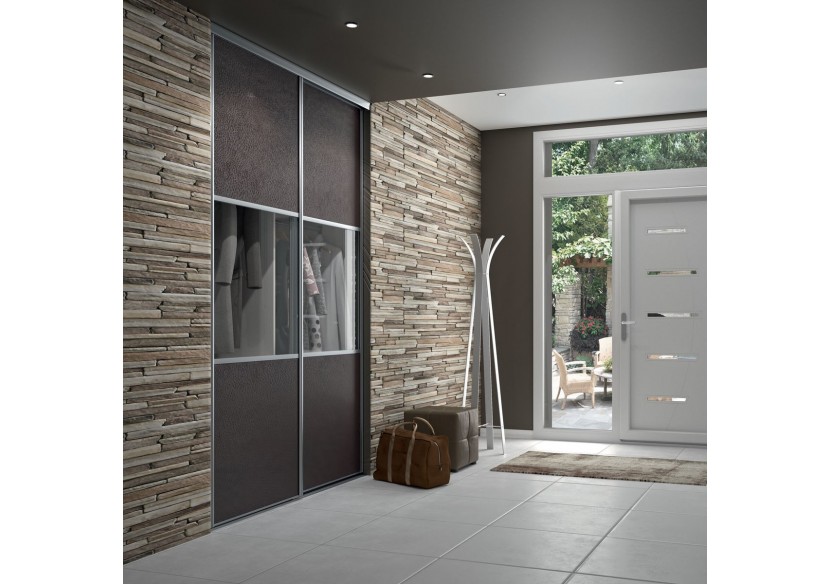 Façade de placard coulissante 2 portes Opale en effet cuir - Kazed : Confort'Mat