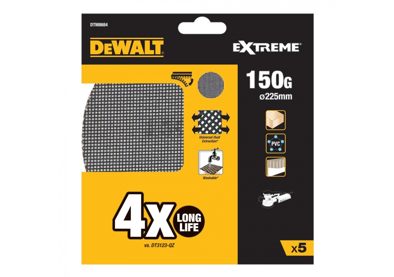 EXTREME Universal Abrasive Mesh ROS Sheet - 225mm Diameter - 150G - DTM8684-QZ - Dewalt