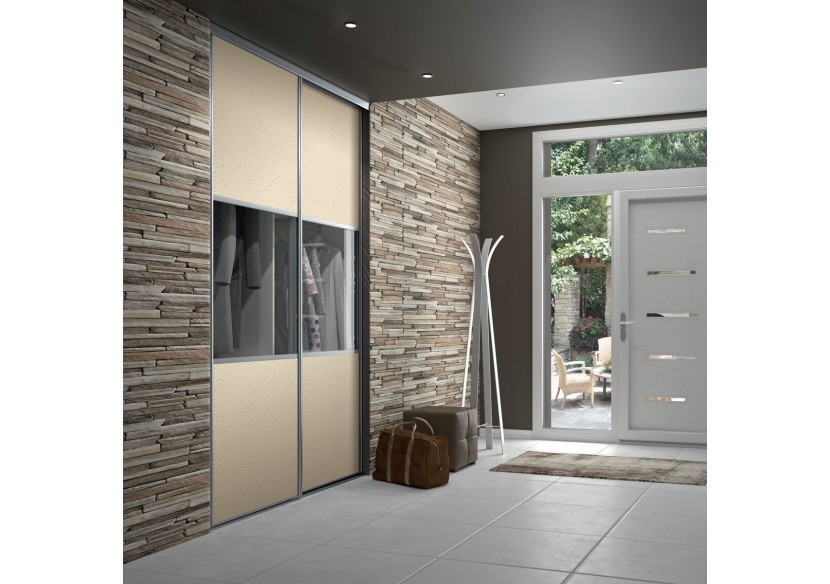 Façade de placard coulissante 2 portes Opale en effet cuir - Kazed : Confort'Mat