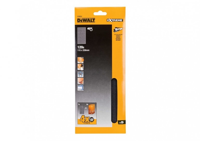 1/2 feuille abrasive velcro - structure en maille duree de vie extra longue x4 115x228mm grain 120 - DTM8552-QZ - Dewalt 1/2 feuille abrasive velcro - structure en maille duree de vie extra longue x4 115x228mm grain 120 - DTM8552-QZ - Dewalt